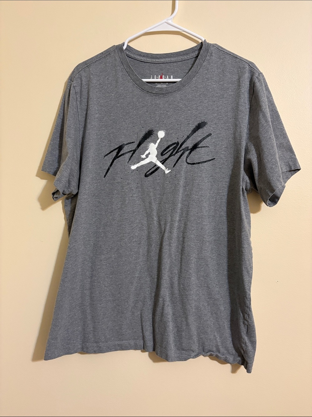Jordan Men's Gray Flight Script Tee with White Jumpman